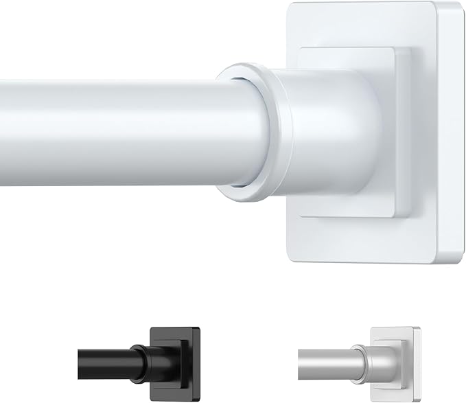 UIOSANRT White Shower Curtain Rod 31-79 Inches Non-Slip Shower Rod Tension Mounted No Drill Shower Curtain Rods Spring Tension Rod Adjustable Tension Curtain Rod for Windows Bathroom