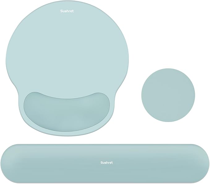 Mouse Pad and Keyboard Wrist Rest, 3-in-1 Gel Memory Foam Ergonomic Mouse Pad with Wrist Rest Set, Gaming Mousepad Arm Cushion Support for Computer Office Desk Accessories Cute, Seafoam Blue