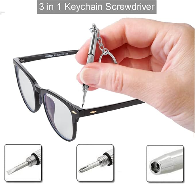 Eyeglass Repair Kit，5-in-1 Multifunctional Small Screwdriver(T6 Torx, T5, 1.5, -2.0, star0.8) & 3-in-1 Mini Keychain Screwdriver Kit for Cellphone, Glasses, Electronics, Watch, Laptop, Jewelry