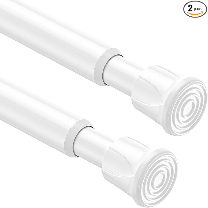 Tension Rods 28 to 48 Inch, 2Pcs White Spring Tension Curtain Rod No Drilling No Slip Spring Rods Adjustable Spring Curtain Rod