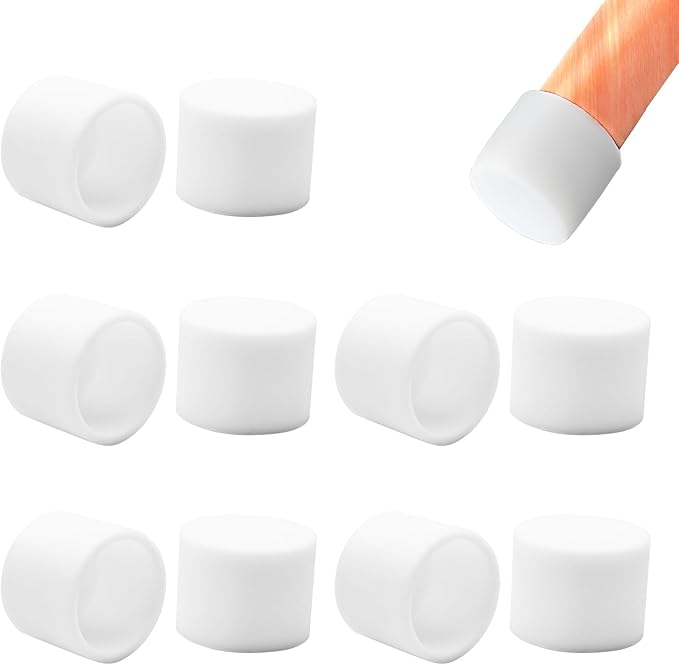 BOPOREAE 10 Pcs 1" (26 mm) Round Chair Leg Tips Caps, Silicone Rubber Furniture Leg Floor Protectors, Reduce Noise Folding Metal Chair Leg Cap Replacement for Bar Stool Leg Patio Indoor, White