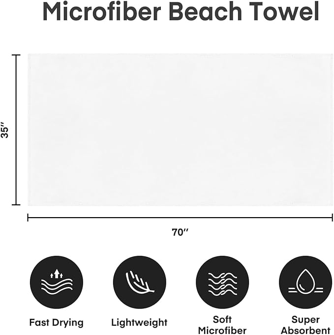 JML Microfiber Bath Towels, Oversized Bathroom Towel 2 Pack 40" x 80", Super Absorbent and Fast Drying, Soft Large Microfiber Bath Sheet for Beach, Sport, Fitness, Yoga, White