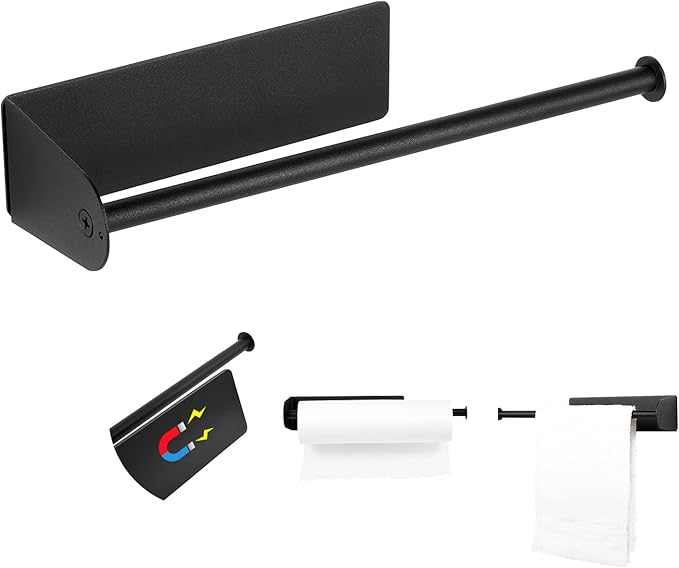 Paper Towel Holders Magnetic Steel Black Towel Roll Holders with Strong Magnetic Backing - Fit for Large Paper Towels-for Kitchen,Refrigerator,Grill,Garage,Shop