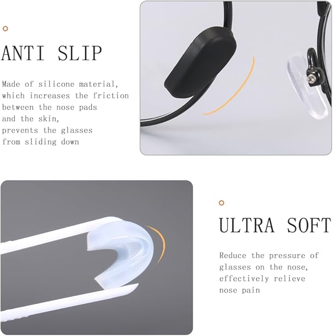 18 Pairs Eyeglass Nose Pad Covers, Anti Slip Eyeglasses Nose Pad Silicone Nose Pad Replacement for Screw-in Glasses Sunglasses Ultra Soft with Glasses Clean Cloth (Small, White)