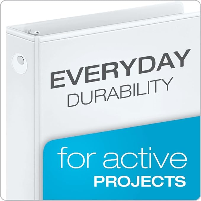 Cardinal 0.5 Inch 3 Ring Binders, White, 12 Pack, Round Ring Binder, Holds 125 Sheets, PVC Free, Customizable Covers, 2 Pocket View Binders for Office and School Organization