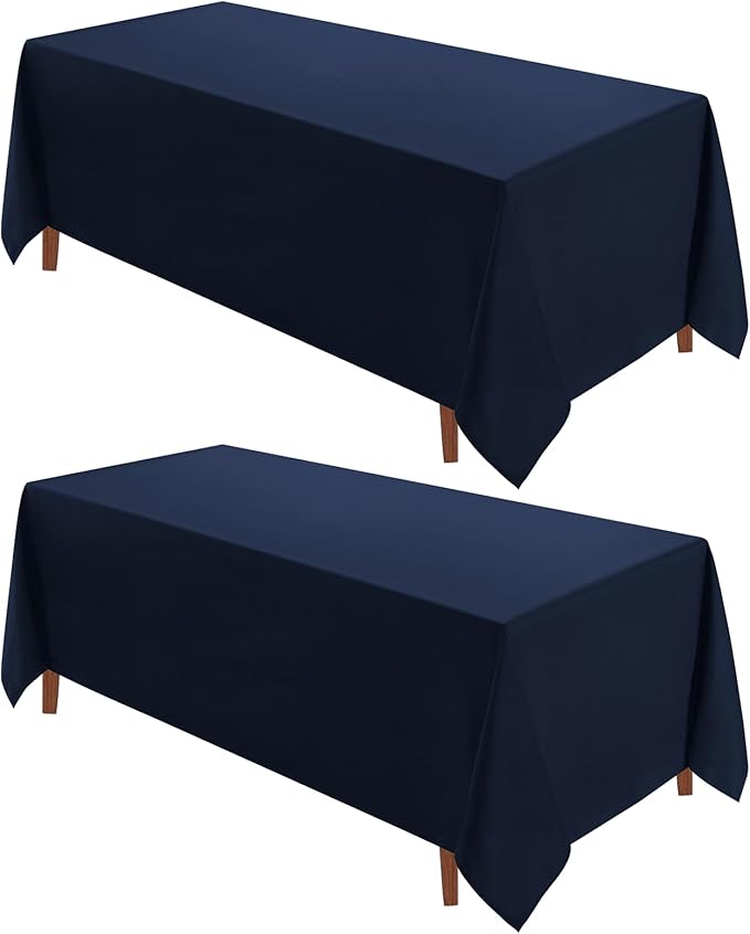 VidaFete Tablecloth 2 Pack 90 * 132inch Rectangle Table Cloth Polyester, Stain Wrinkle Resistant Rectangular Polyester Table Cover for Kitchen Dining Party Wedding Buffet Decoration (Navy Blue)