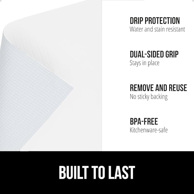 GORILLA GRIP DripGuard Shelf Liner, Non-Adhesive Drawer and Kitchen Cabinet Protector, Strong Grip Slip Resistant Underside, Smooth Surface Liners for Cabinets, Bathroom Closets, 17.5x120 Inch, White
