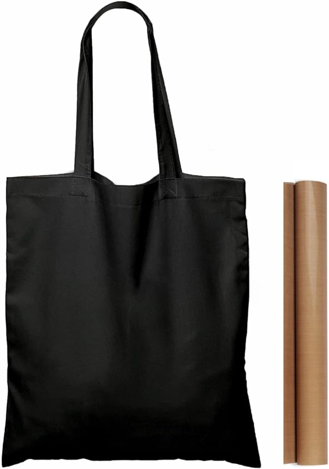 NPBAG 25 Pack 15'' X 16'' Black Cotton Tote Bags, Lightweight Blank Bulk Cloth bags with 1pc of PTFE Teflon Sheet (M)