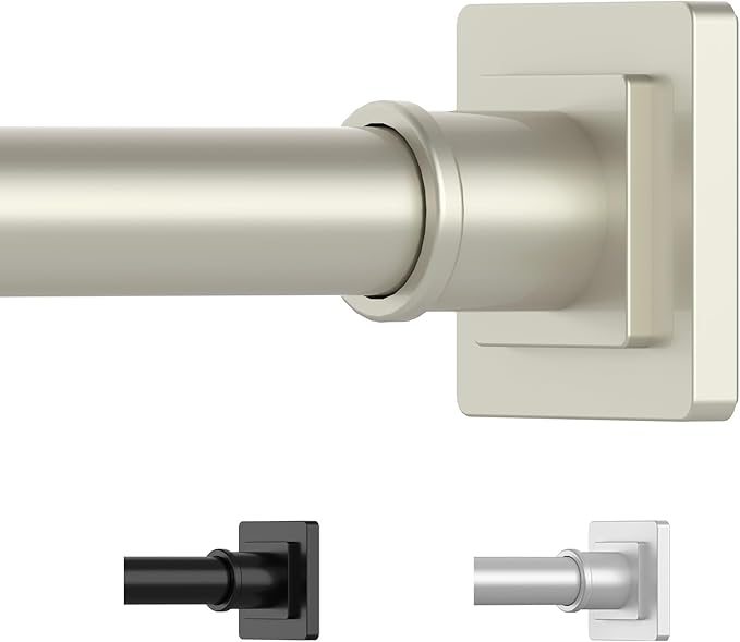 UIOSANRT Brushed Nickel Shower Curtain Rod 31-92 Inches Non-Slip Shower Rod Tension Mounted No Drill Tension Shower Curtain Rods Spring Tension Rod for Windows Bathroom