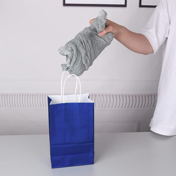 Oikss 100 Pack 5.25x3.25x8.25 Inch Small Royal Blue Kraft Paper Bags with Handles Bulk for Birthday Wedding Party Favors Grocery Retail Shopping Business Goody Craft Gift Bags Sacks (100pcs Count)