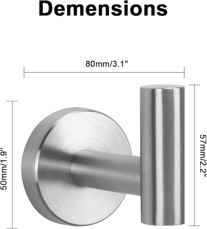 NearMoon Bath Towel Hooks - SUS 304 Stainless Steel Robe Hook Holder, Heavy Duty Coat Hook for Bathroom Livingroom Hotel Kitchen Garage, Wall Mounted (Brushed Nickel, 3 Pack)