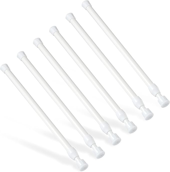 6Pcs Tension Rod, Goowin Tension Rods for Windows, No Drilling Rustproof Spring Adjustable Tension Curtain Rod for Doors, Windows, Wardrobe Bars, Drying Support Rods (White, 10-15.7 inch)