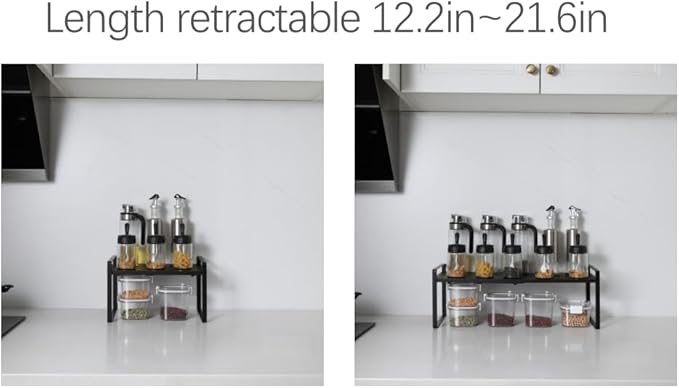 Expandable Cabinet Shelf Organizer Riser for Kitchen Pantry Cupboard Under Sink Countertop (Black, 8.2"D * 12.2-21.6"W * 7.7"H)