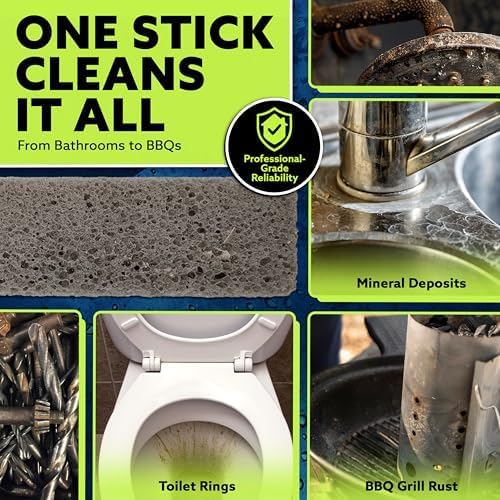 PUMIE Pumice Stone Toilet Bowl Cleaner (12-Pack) - Toilet Pumice Stone with Handle - Heavy Duty Scouring Stick for Rings, Bowls, Hard Water Stains, Lime, Rust, Sink - Includes Handle for Easy Use