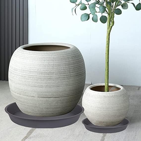 Bleuhome 6 Pack of 7-8 inch Plant Saucer, Heavy Duty Plastic Plant Water Tray 8 inch Round, Flower Plant Saucers for Indoors No Holes, Plant Dishes Saucer for Planter 7"/8" (8", Cement Gray)