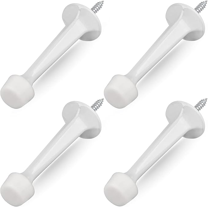HOMOTEK 4 Pack Heavy Duty Solid Rigid Door Stop with Soft Rubber Tip, Zinc Die Cast Door Stopper Protect Wall & Door, White