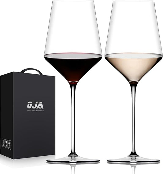 Red Wine Glasses Set of 2, Premium Crystal Wine Glasses Hand Blown, 15 oz,Thin Rim,Long Stem,Perfect for Red or White, Daily Use,Unique Wedding Anniversary Birthday or Birthday Gift