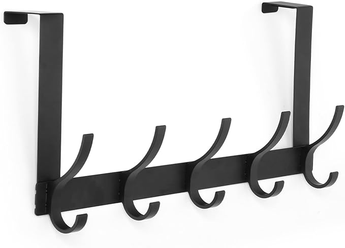 Over The Door Hooks, Door Hanger Hooks for Hanging, Over The Doors Towel Racks for Bathroom with 10 Coat Hook, Coat Rack Bathroom Accessories（1 Pack, Black）