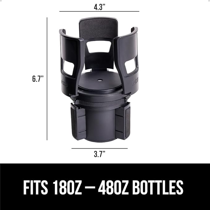 GORILLA GRIP Patent Pending Car Cup Holder Expander, Keeps Large Drink Cups Secure, Expands Fits Yeti, HydroFlask, Stanley 18 to 48oz Large Water Bottles, Coffee Mug, Adjustable Insert, Onyx Black