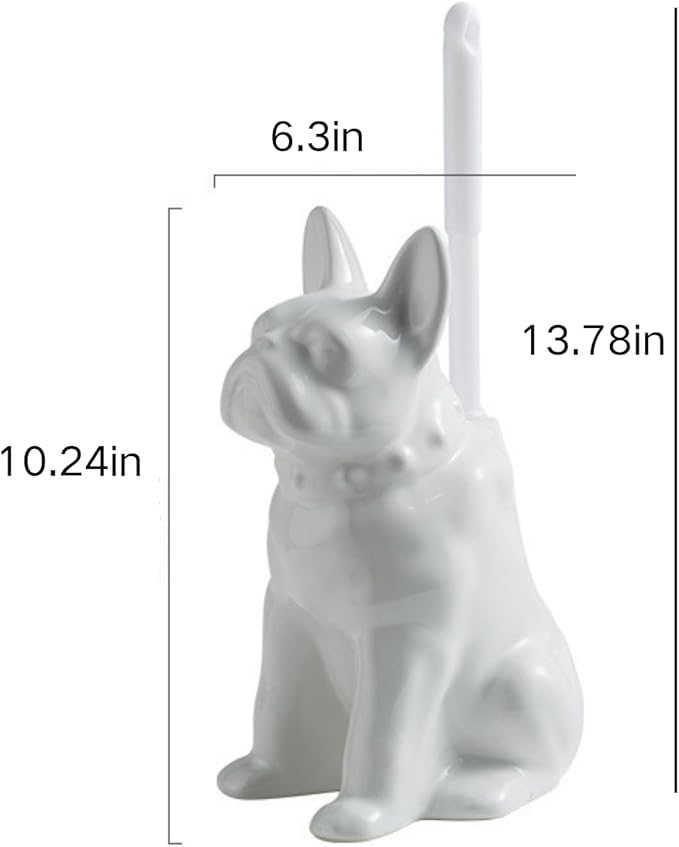 Shar Pei Dog Toilet Brush Holder - White Ceramic Bathroom Decor with Durable Brush, Giftable Foam Packaging
