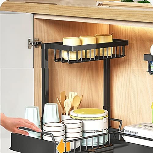 BYGD Under Sink Organizer 2 Tier Pull Out Under Sink Organizers and Storage 2 Pack Slide Out Cabinet Drawer Organizer Shelf Cabinet Storage Shelves for Kitchen Bathroom Pantry Closet Rack Black