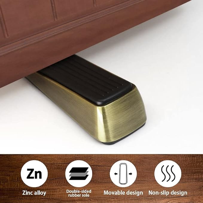 2 Pack Door Stop - Heavy Duty Door Stopper - Wedge Holds Doors Firmly and Doesn't Budge - Made of Rubber and Zinc Alloy, for Home Premium Door Stopper and Office, Works on All Door (Bronze Tone)
