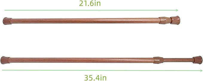 6 Pack Cupboard Bars Tension Rods, 21.6-35.4 Inch Spring Tension Rods Steel Adjustable Tension Curtain Rod Shower Rod Closet Rod Window Rods (Wood Grain)