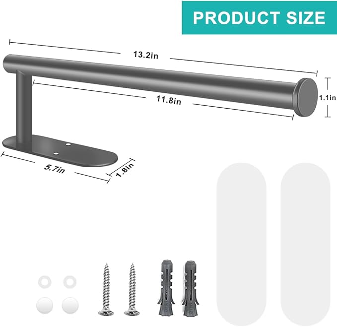 MGahyi Paper Towel Holder Wall Mount, Self Adhesive Or Drilling Paper Towel Holder Under Cabinet, 13.2 inch Stainless Steel Kitchen Paper Towel Roll Rack, Bathroom Towel Roll Hanger(Grey, Rectangle)