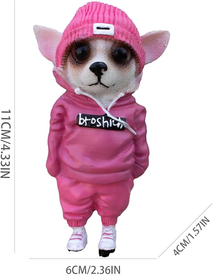 Cute Resin Backpack Dog Statue Crafts Living Room Desktop Decorations,Handmade Casual Small Resin Animal Statue Ornament Home Decor Pink