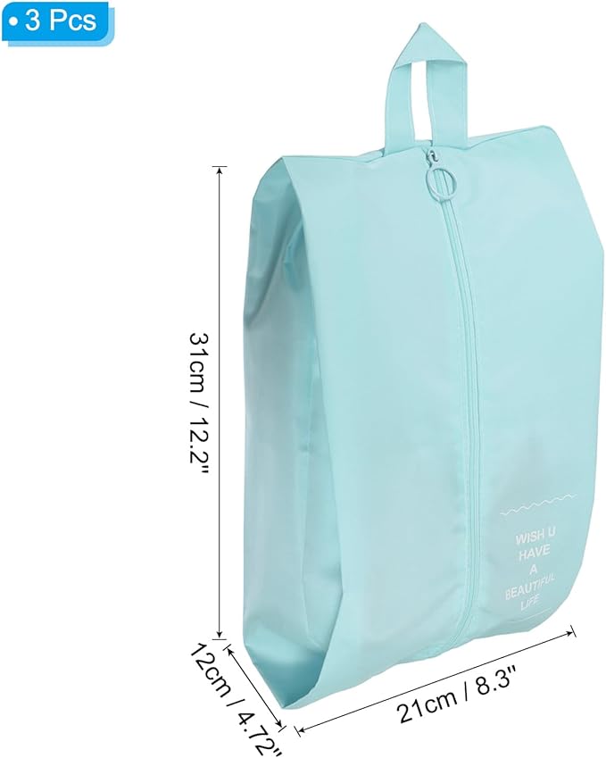 PATIKIL Waterproof Shoes Bags, 3 Pack Travel Storage Bag Portable Shoes Organizer with Zipper for Travel Outdoor, Lake Blue
