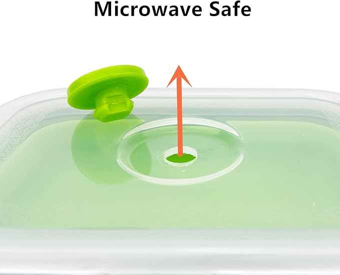 CCyanzi 3-Piece Collapsible Food Storage Containers with Lids, Silicone Lunch Container, Microwave & Freezer Safe, Space Saving for Kitchen Cabinet and Camping Backpack (Green Gray)
