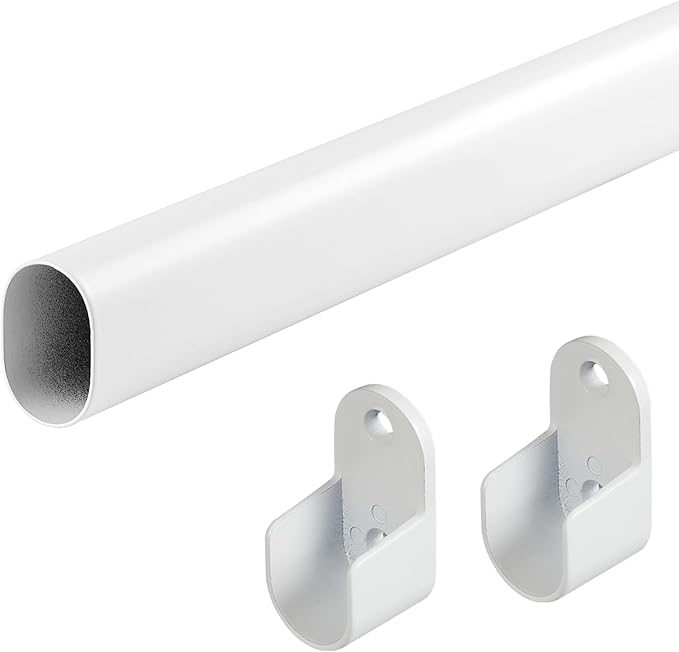 Oval Closet Rod for Hanging Clothes Adjustable Closet Rods 18 to 87 Inch Heavy Duty White Poles Bar Closet Rod Expandable for Wardrobes Laundry RV