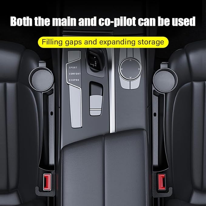 Car Seat Seat Filler 2-Piece Set to Fill the Void Between the Seat, Seat Blocker to Prevent Items from Dropping, 4-in-1 Multifunctional Water Cup Holder Hook, Large Capacity Storage, Universal for SUV, Sedan, Truck