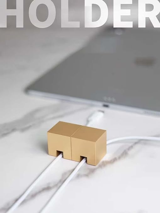 Eyepkildly Golden Stainless Steel Cable Clips, Cord Organizer Cable Management, USB Cable Holder Wire, Wire Organizer for Desk, Nightstand and Office Cable Management, Not Magnetic (Frosted Gold 2pc)