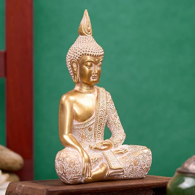 Golden Resin Buddha Statue for Zen Home Decor, Meditation & Yoga - 7.87 Inch Serene Spiritual Art Piece, for Office Altar Collection to Enhance Focus & Mindfulness