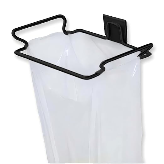 Metal Trash Bag Holder for Kitchen,Office,Dorm Room,Hanging Trash Can, Under Cabinet Hanger Rack,Space Saving Garbage Hook,Bag Holder for Plastic Bags (Black, 9.3 * 5.9'')