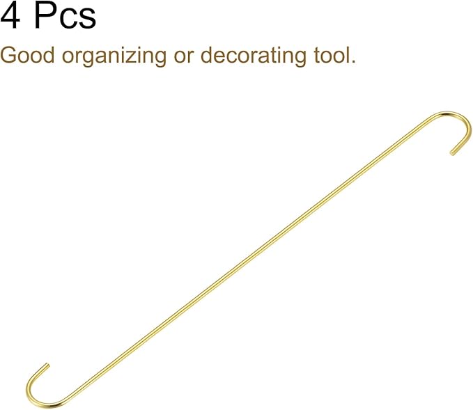 uxcell S Hanging Hooks, 20inch/500mm Extra Long Steel Hanger, Indoor Outdoor Uses for Garden, Bathroom, Closet, Workshop, Kitchen, Gold Tone, 4Pcs