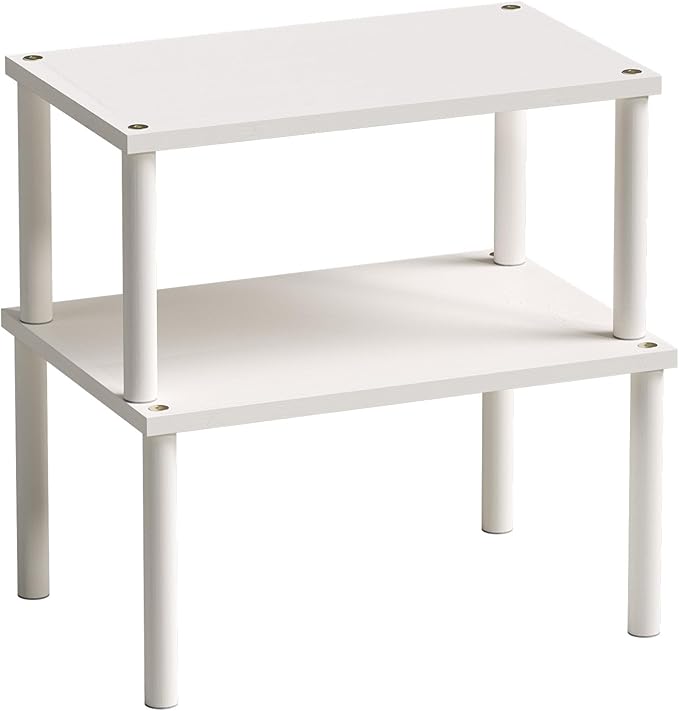 Cabinet Organizer Shelf (Set of 2), Kitchen Counter Shelves, Bamboo Spice Rack Countertop and Cabinet, Stackable Expandable, Medium (White)
