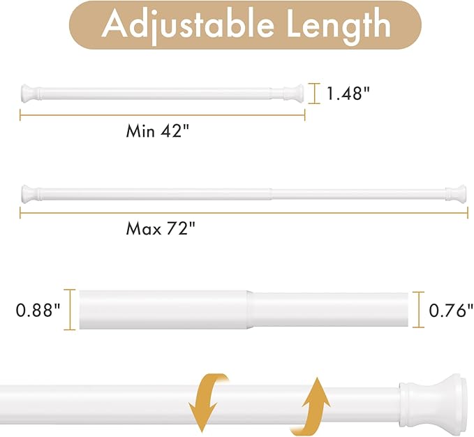 Amazer Spring Tension Shower Curtain Rod, 42-72 Inches Rust-Resistance Tension Curtain Rod Bathroom Rod, Adjustable Shower Curtain Rod No Drill, White