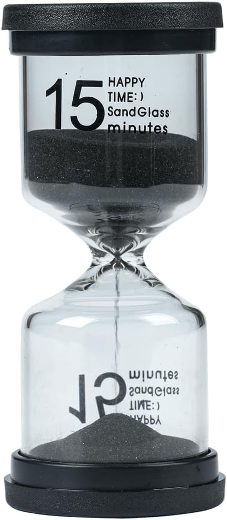 Elegant Black Round SandTimer - 15 Minute Sand Timer for Kids and Adults, Hourglass Sand Timer (Black Round)