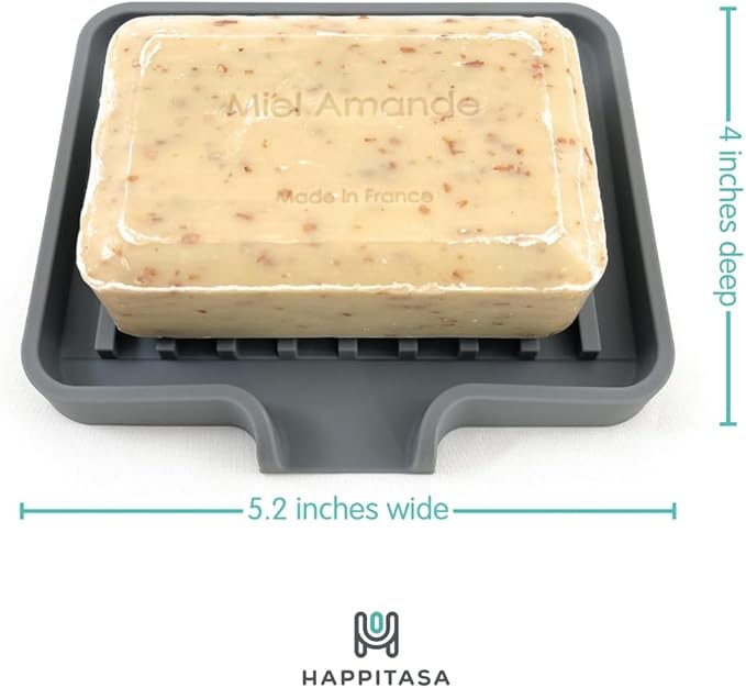 Happitasa Silicone Soap Dish Tray and Sponge Holder with Drain Chute, Pack of 2 | Bathroom and Kitchen Sink Organizer Caddy (Mocha, 5.2"x4", 7.2 Ounces)