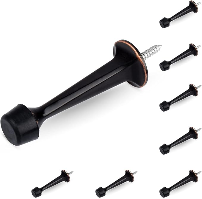 HOMOTEK 8 Pack Heavy Duty Solid Rigid Door Stop with Soft Rubber Tip, Zinc Die Cast Door Stopper Protect Wall & Door, Oil Rubbed Bronze