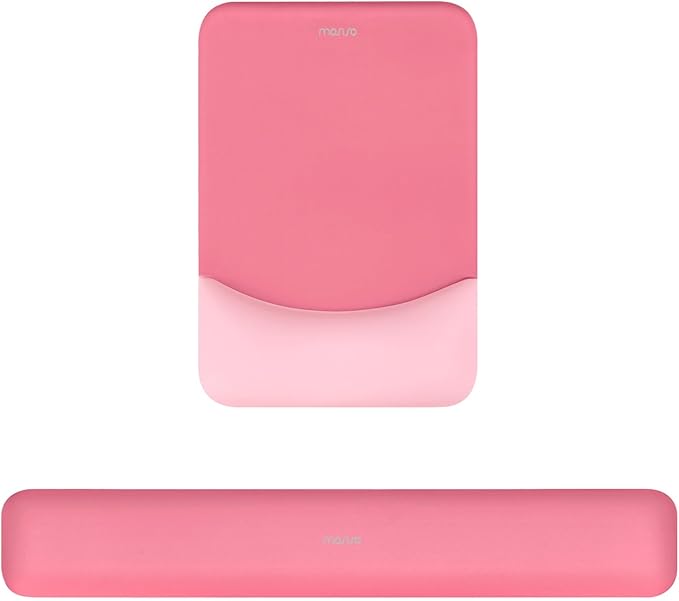 MOSISO Wrist Rest Support for Mouse Pad & Keyboard Set, Rectangular Ergonomic Mousepad Non-Slip Base Home/Office Pain Relief & Easy Typing Pad with Neoprene Cloth & Raised Silicone Lining, Melon Pink