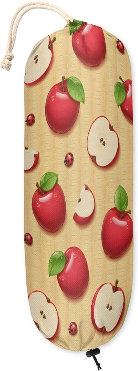 Pardick Plastic Bag Holder Red Apples Wall Mount Grocery Bag Holder Wasgable Plastic Bag Dispenser Garbage Bag Organizer for Home Kitchen Decor, Gifts for Women Mom Family Friends