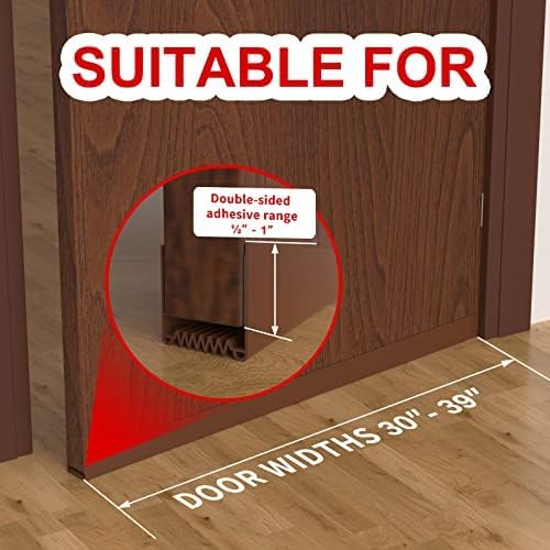 Door Draft Stopper, 39” Length Cuttable Weather Stripping Seal, Strong Adhesive Door Sweep for Exterior and Interior Doors (2, Brown)