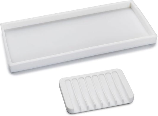 Bloss Counter Tray Set for Bathroom/Kitchen - 11.8" Silicone Tray for Kitchen Countertop, Soap and Sponge Holder, Bathroom Vanity Traty for Perfume, Jewelry, Candle, Key Tray