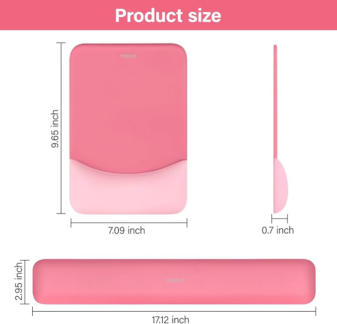 MOSISO Wrist Rest Support for Mouse Pad & Keyboard Set, Rectangular Ergonomic Mousepad Non-Slip Base Home/Office Pain Relief & Easy Typing Pad with Neoprene Cloth & Raised Silicone Lining, Melon Pink