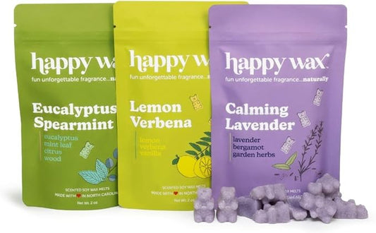 Happy Wax Clean Mix Collection Scented Natural Soy Wax Melts – 6 Total Oz. of Scented Wax Melts, Collection Includes Eucalyptus Spearmint, Lemon Verbena, and Calming Lavender