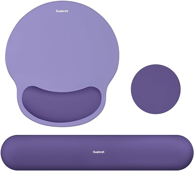 Mouse Pad and Keyboard Wrist Rest, 3-in-1 Gel Memory Foam Ergonomic Mouse Pad with Wrist Rest Set, Gaming Mousepad Arm Cushion Support for Computer Office Desk Accessories Cute Setup, Purple