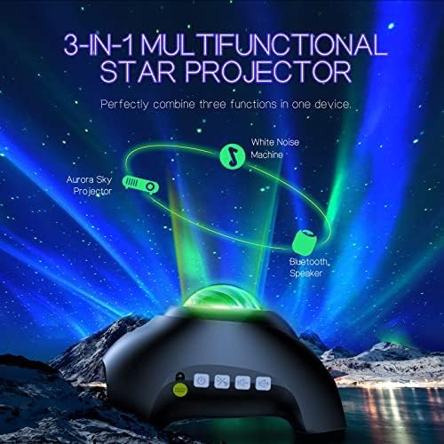 Northern Galaxy Light Aurora Projector with 33 Light Effects, LED Star Projector for Bedroom Nebula Lamp, Remote Control, White Noises, Bluetooth Speaker for Parties